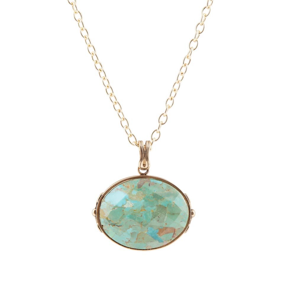 Blue Turquoise Long Golden Chain Necklace by Barse Jewelry