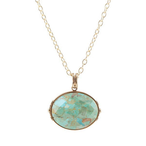 Blue Turquoise Long Golden Chain Necklace by Barse Jewelry