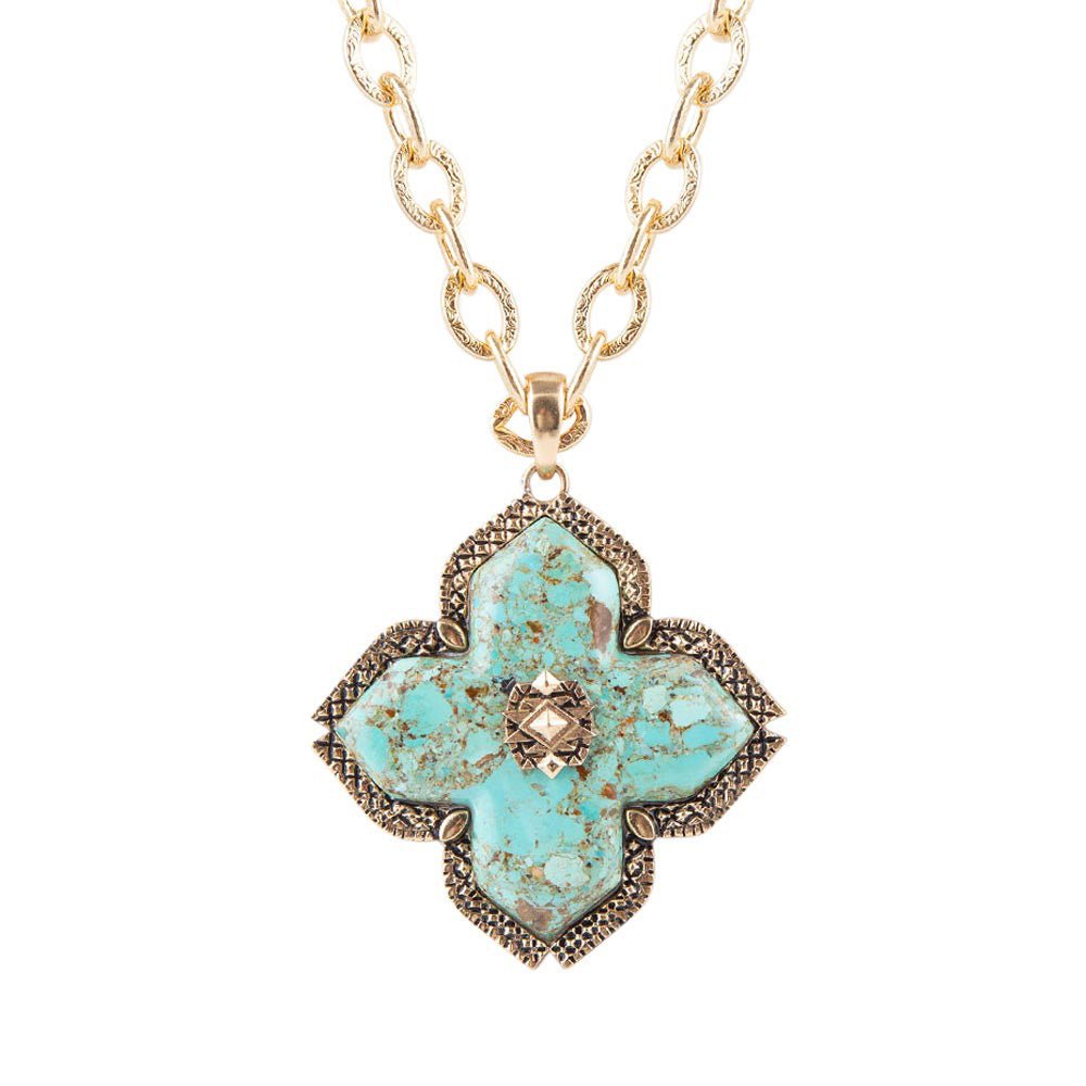 Blue Turquoise Maltese Cross Golden Pendant Necklace by Barse Jewelry
