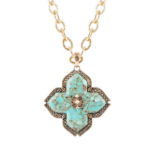 Blue Turquoise Maltese Cross Golden Pendant Necklace by Barse Jewelry