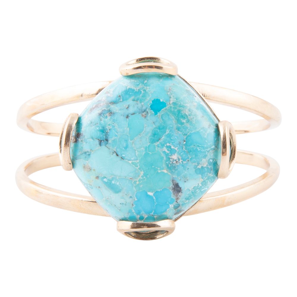 Blue Turquoise Rhombus Statement Cuff Bracelet detail view by Barse Jewelry