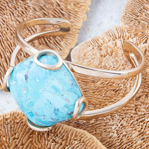 Blue Turquoise Rhombus Statement Cuff Bracelet detail view by Barse Jewelry