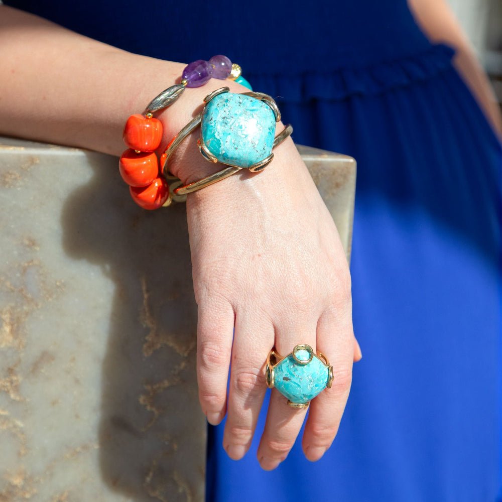 Blue Turquoise Rhombus Statement Ring detail view by Barse Jewelry