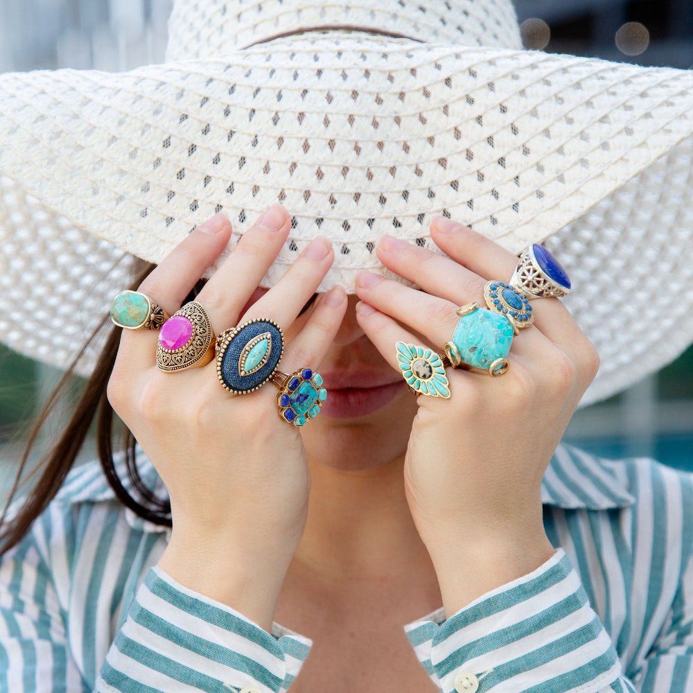 Blue Turquoise Rhombus Statement Ring detail view by Barse Jewelry