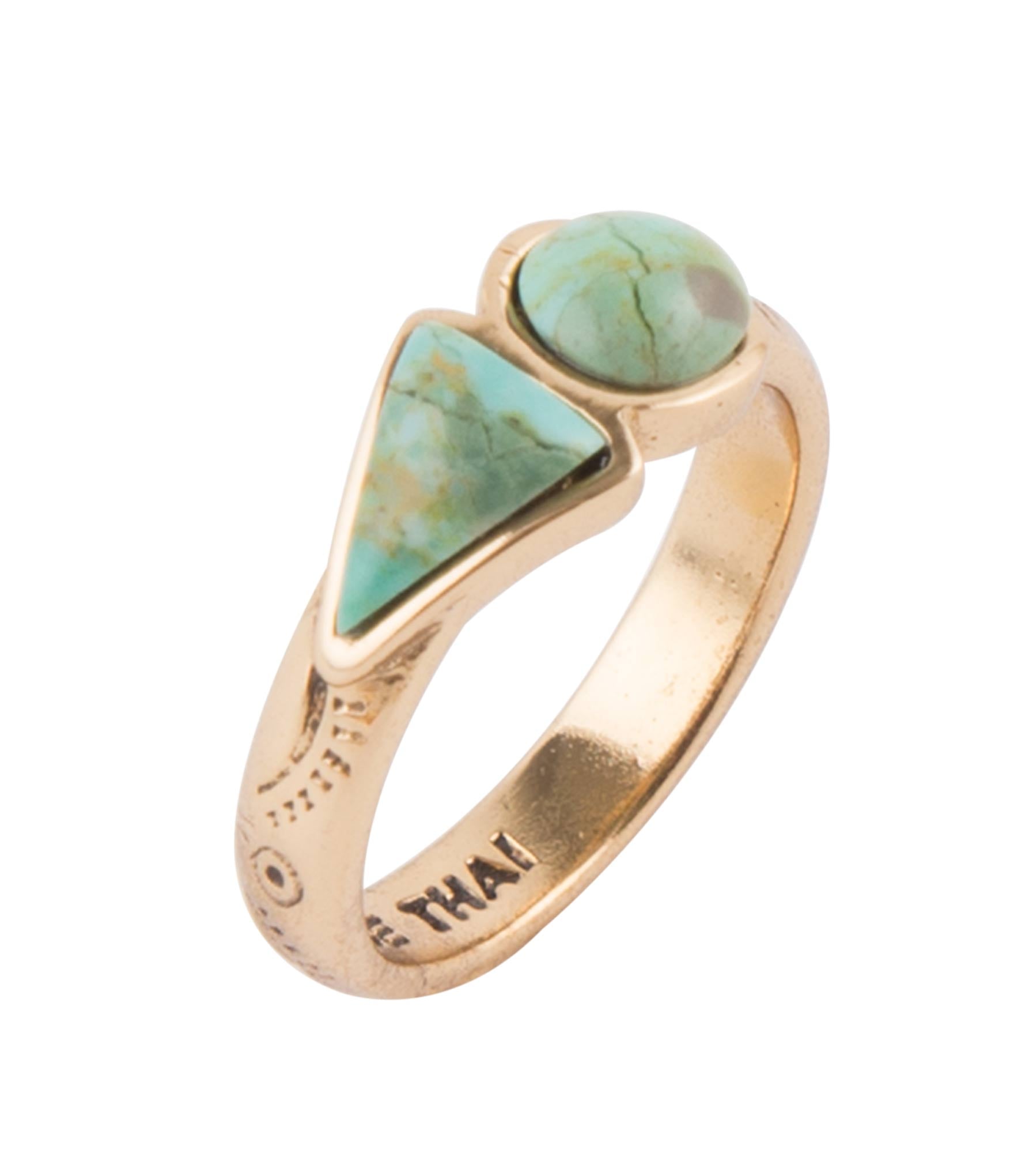 Blue Turquoise Shape Golden Bronze Ring by Barse Jewelry