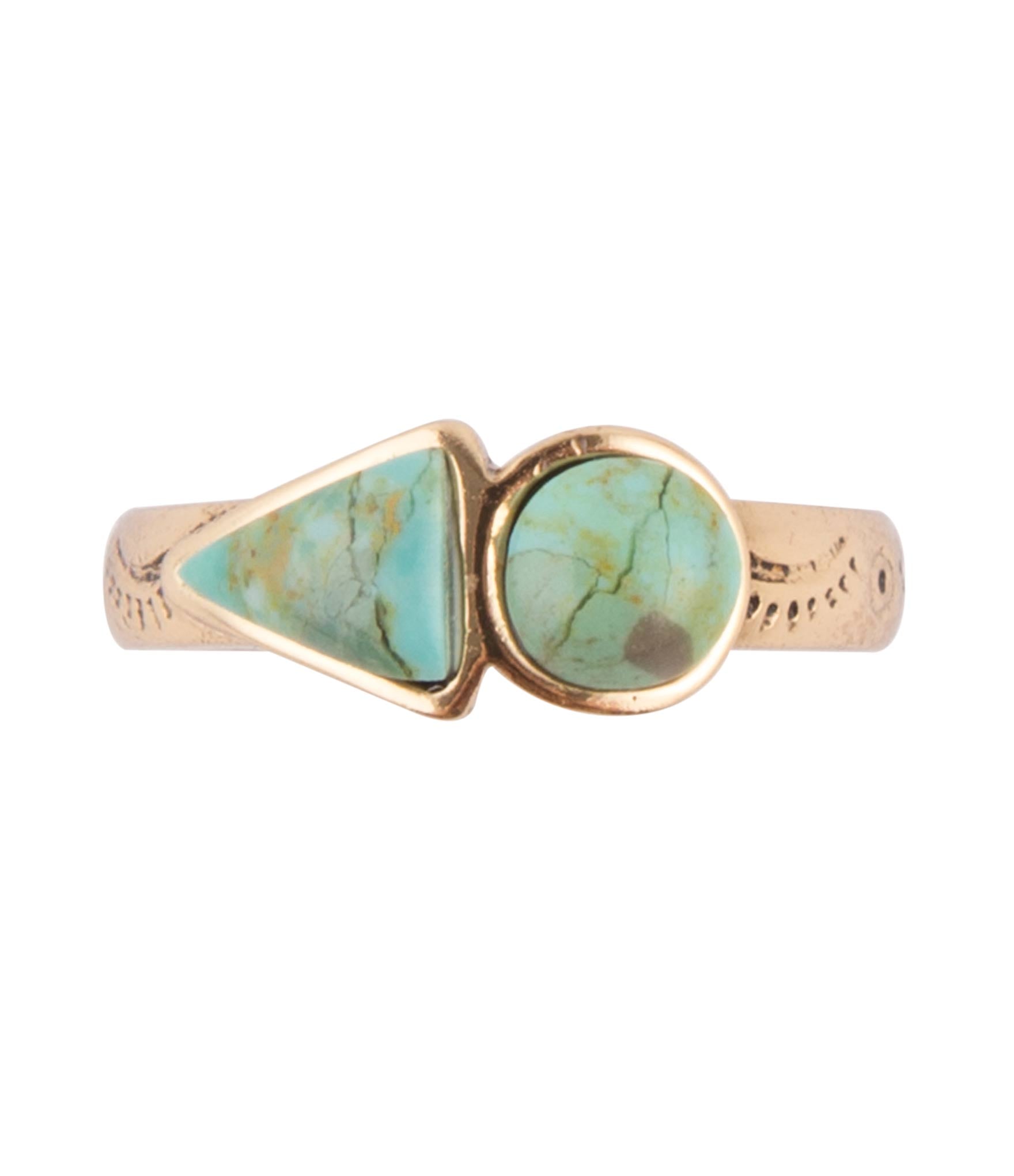 Blue Turquoise Shape Golden Bronze Ring detail view by Barse Jewelry