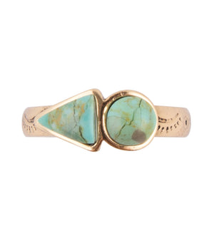 Blue Turquoise Shape Golden Bronze Ring detail view by Barse Jewelry