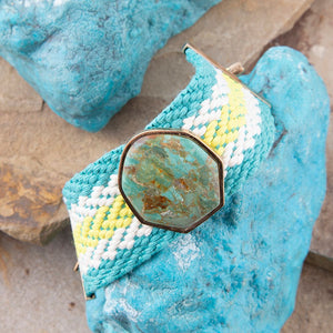 Blue Turquoise Textile Blues Woven Bracelet detail view by Barse Jewelry