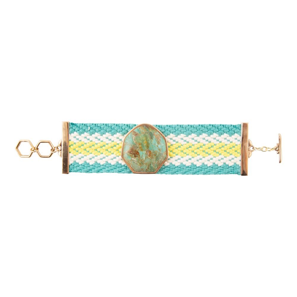 Blue Turquoise Textile Blues Woven Bracelet detail view by Barse Jewelry