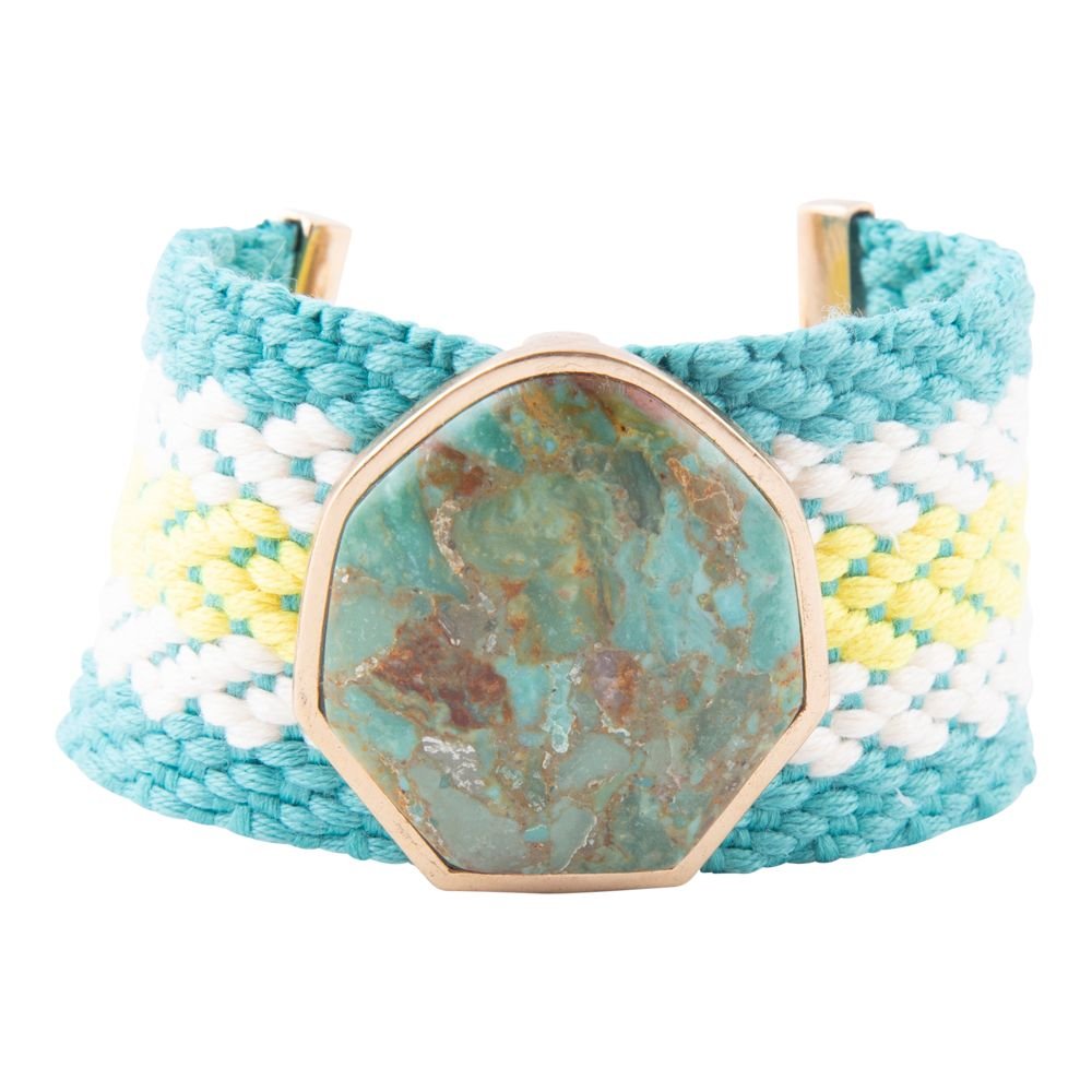 Blue Turquoise Textile Blues Woven Bracelet detail view by Barse Jewelry