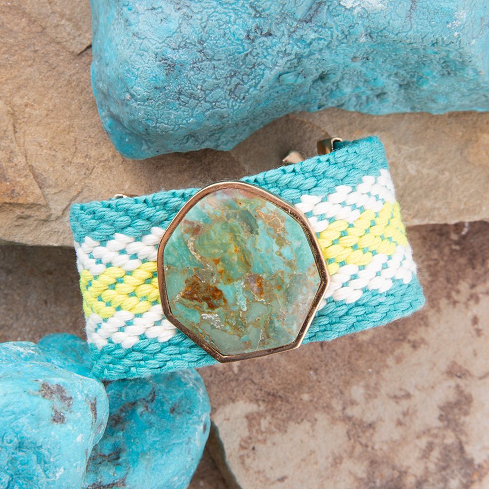 Blue Turquoise Textile Blues Woven Bracelet detail view by Barse Jewelry