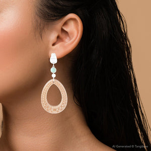 Blue Turquoise Top Carved Wood Sterling Silver Earrings detail view by Barse Jewelry