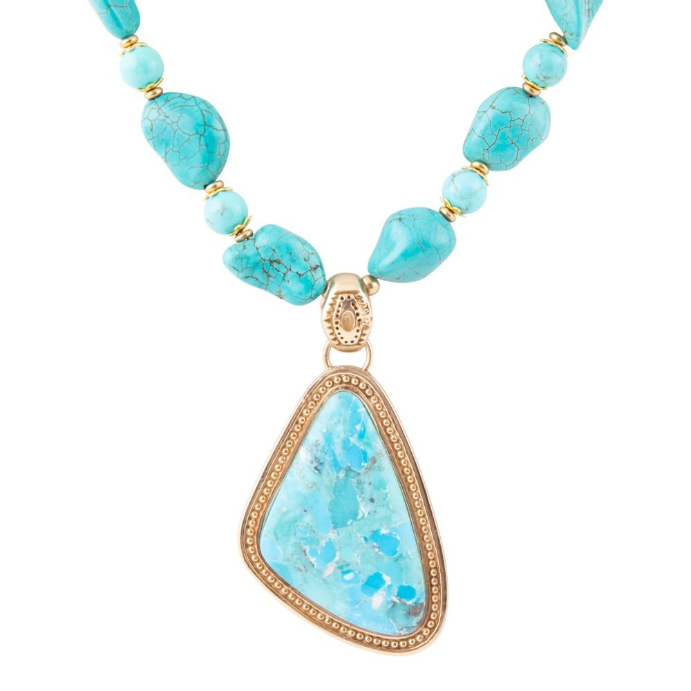 Blue Turquoise Triangle Golden Pendant Necklace by Barse Jewelry