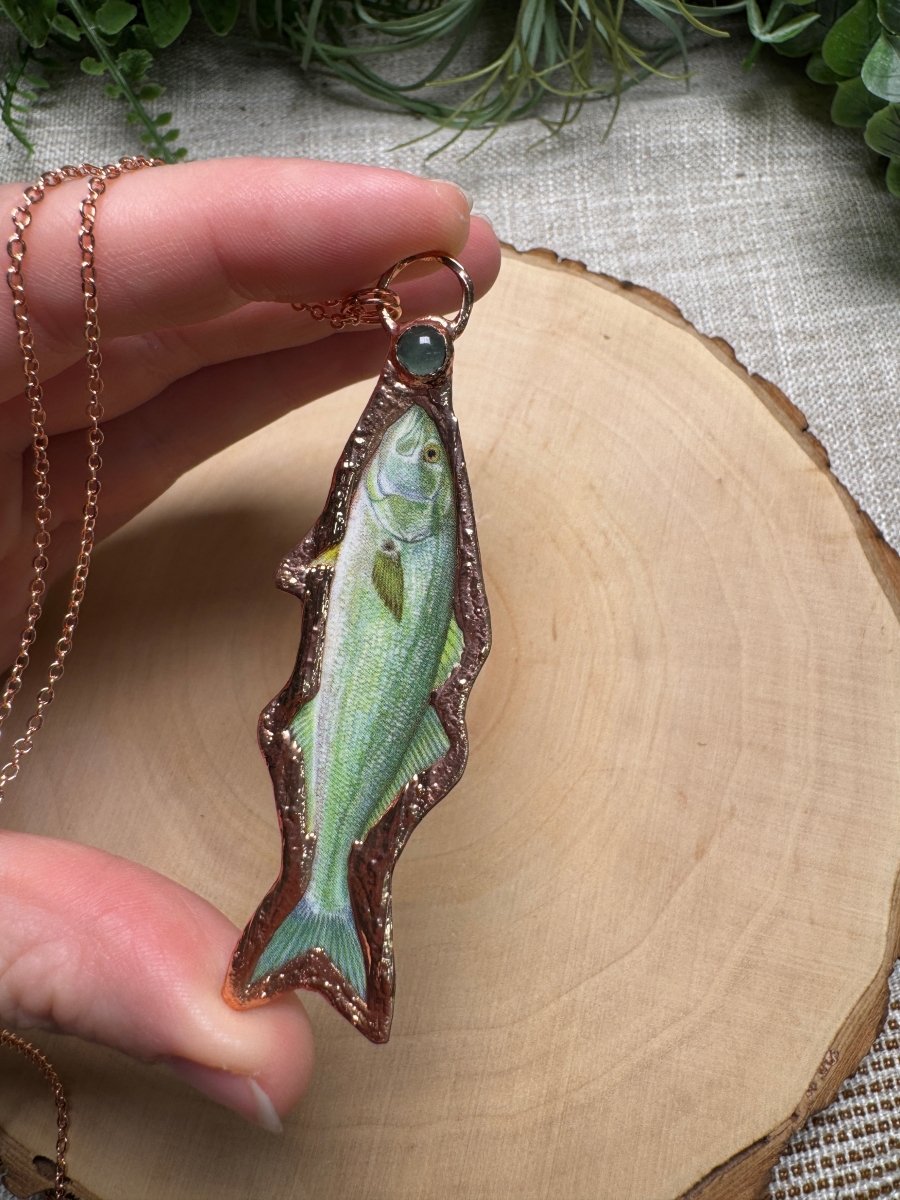 Bluefish and Green Aventurine Necklace detail view by Copper Ashes