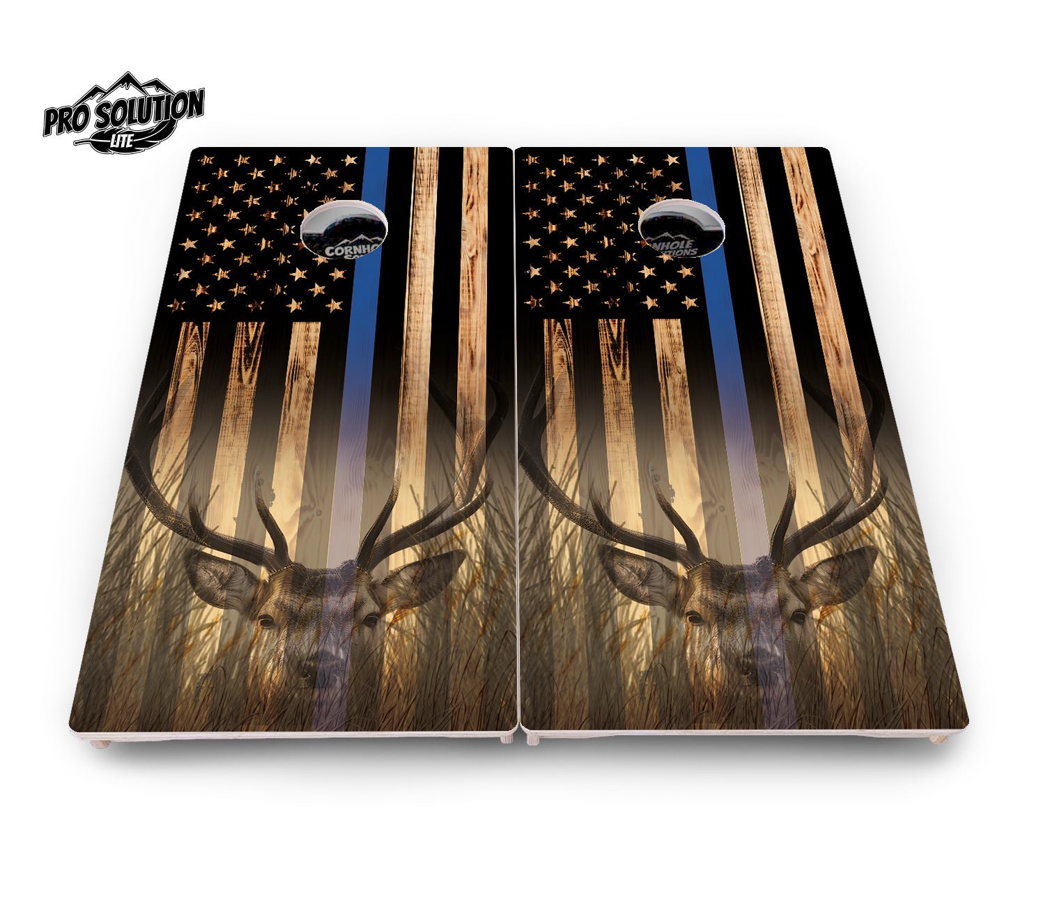 Blue & Red Line Deer & Fish Flag Cornhole Boards - Pro Solution Lite Series