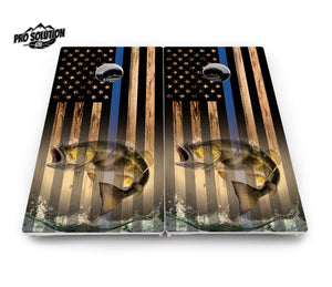 Blue & Red Line Deer & Fish Flag Cornhole Boards - Pro Solution Lite Series
