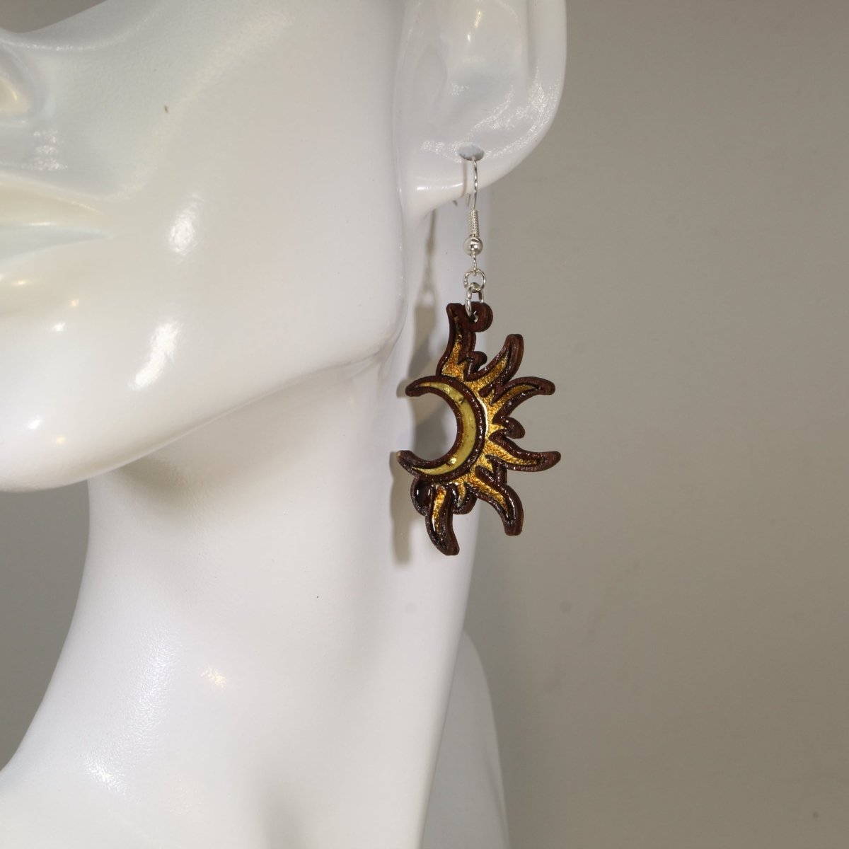 Sun Moon Wooden Earrings | Celestial Boho Jewelry