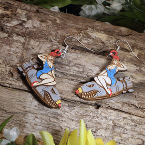 Pin-Up Bomber Girl Wooden Dangle Earrings | Retro Pin-Up Jewelry