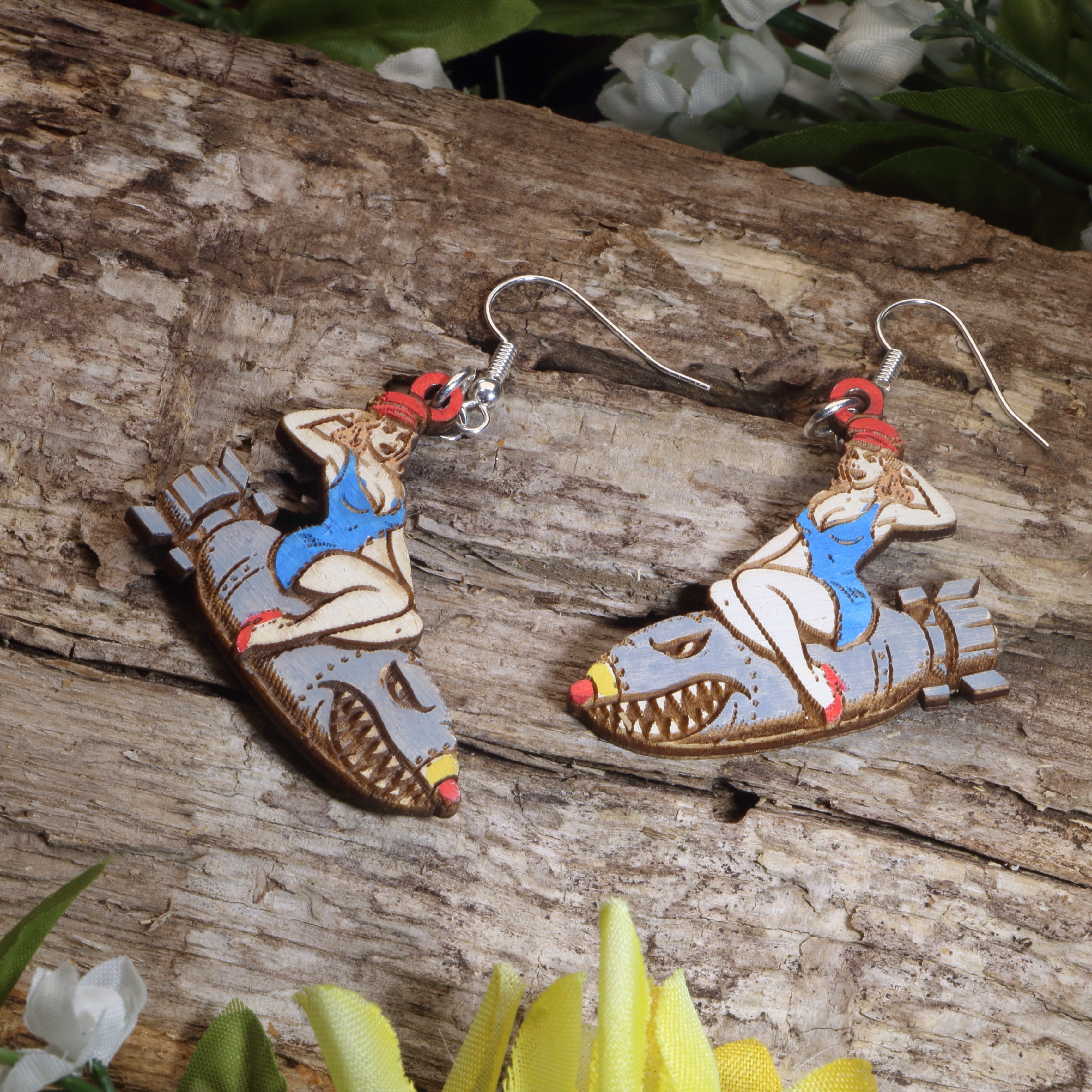 Pin-Up Bomber Girl Wooden Dangle Earrings | Retro Pin-Up Jewelry by Cate's Concepts, LLC