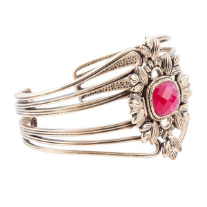 Bordeaux Quartz and Bronze Ornate Cuff Bracelet by Barse Jewelry