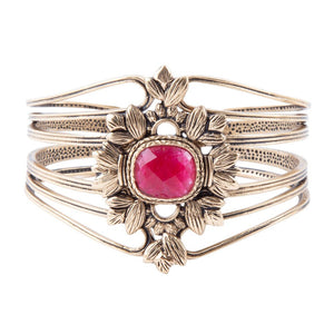 Bordeaux Quartz and Bronze Ornate Cuff Bracelet detail view by Barse Jewelry