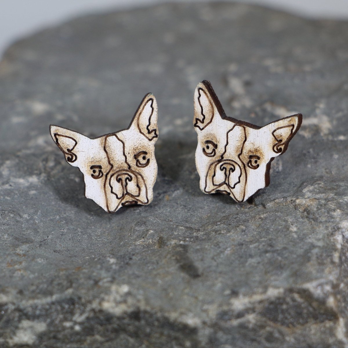 Boxer Dog Wooden Stud Earrings | Boxer Dog Lover Jewelry by Cate's Concepts, LLC, handmade jewelry main product photo