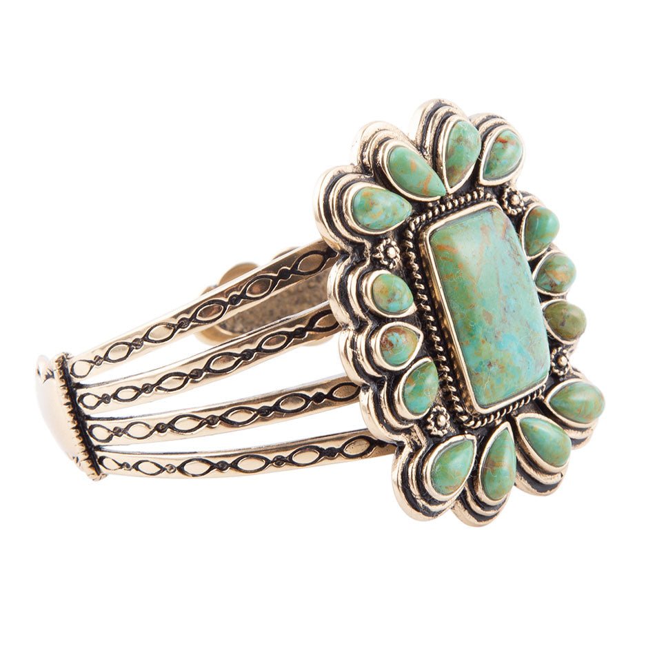 Blue Turquoise Golden Statement Cuff Bracelet by Barse Jewelry