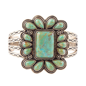 Blue Turquoise Golden Statement Cuff Bracelet detail view by Barse Jewelry