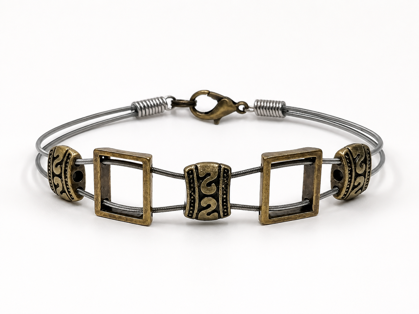 Men's brass guitar string bracelet by N Harmony Jewelry, handmade jewelry detail photo 2
