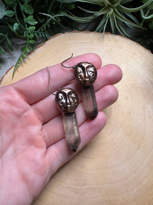 Brooklyn- Smoky Quartz Goddess Earrings detail view by Copper Ashes