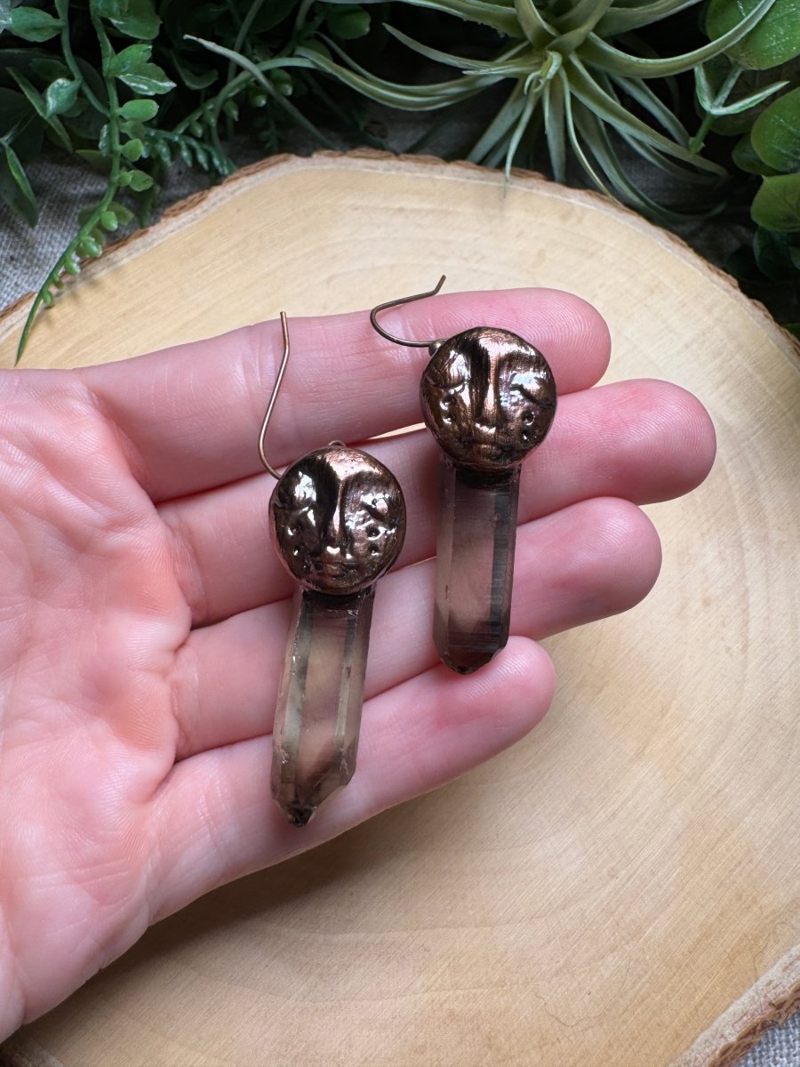 Brooklyn- Smoky Quartz Goddess Earrings detail view by Copper Ashes