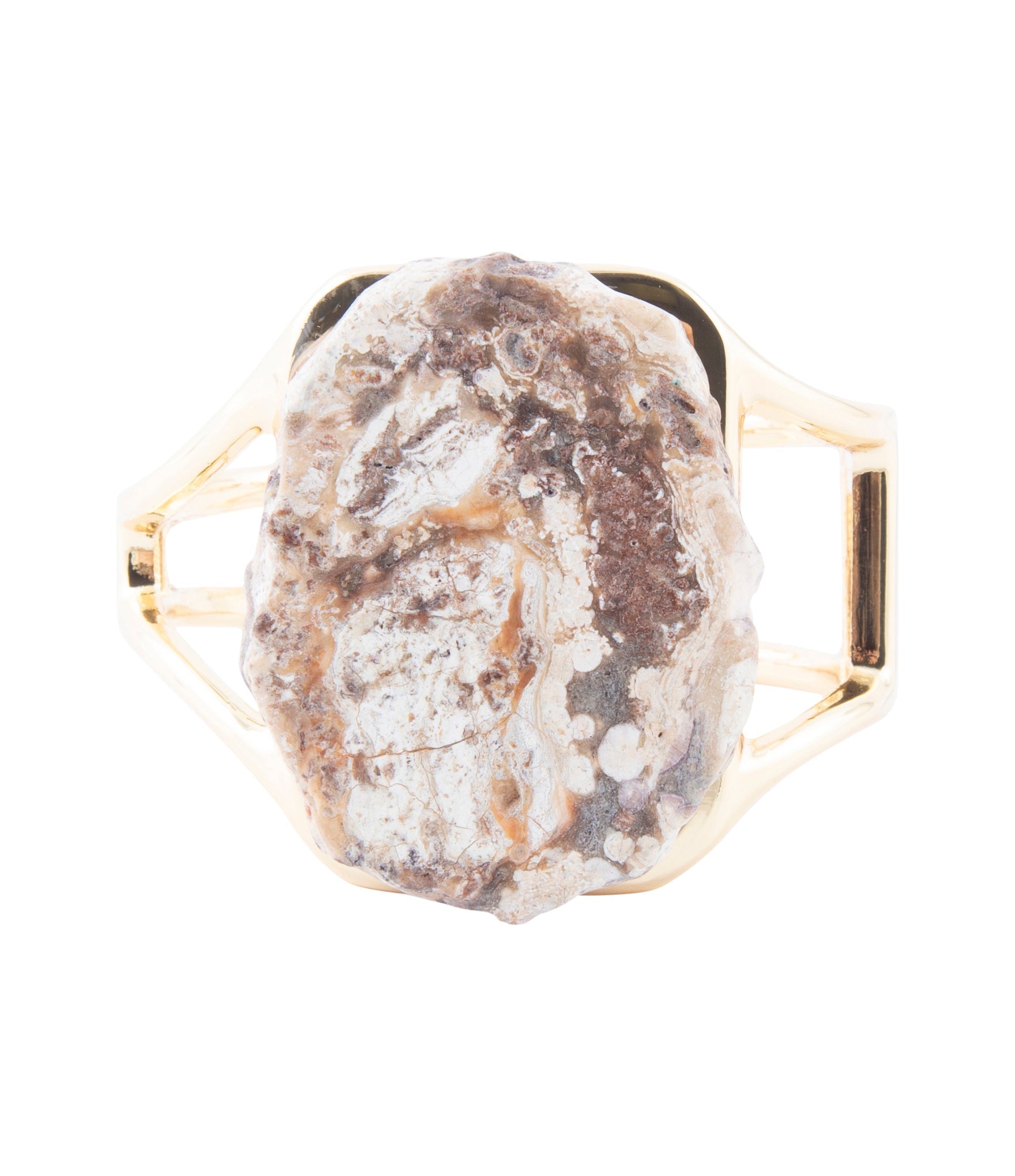 Brown Ocean Jasper Slab Golden Cuff Bracelet detail view by Barse Jewelry