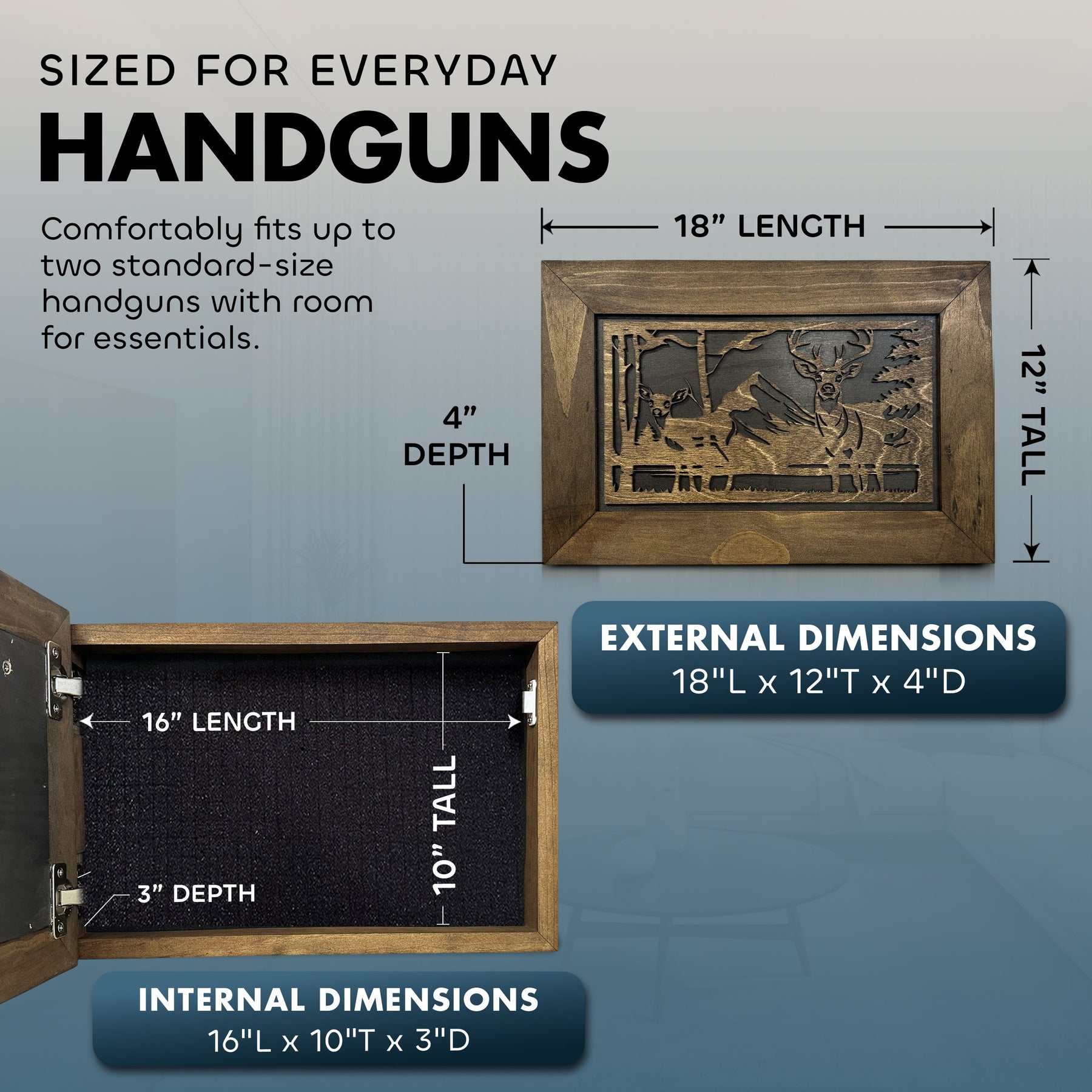 Buck and Doe in The Woods Gun Concealment Furniture - Handcrafted Hidden Gun Storage Wall Decor - Hidden Gun Shelf with Magnetic Lock for Quick Access by Bellewood Designs