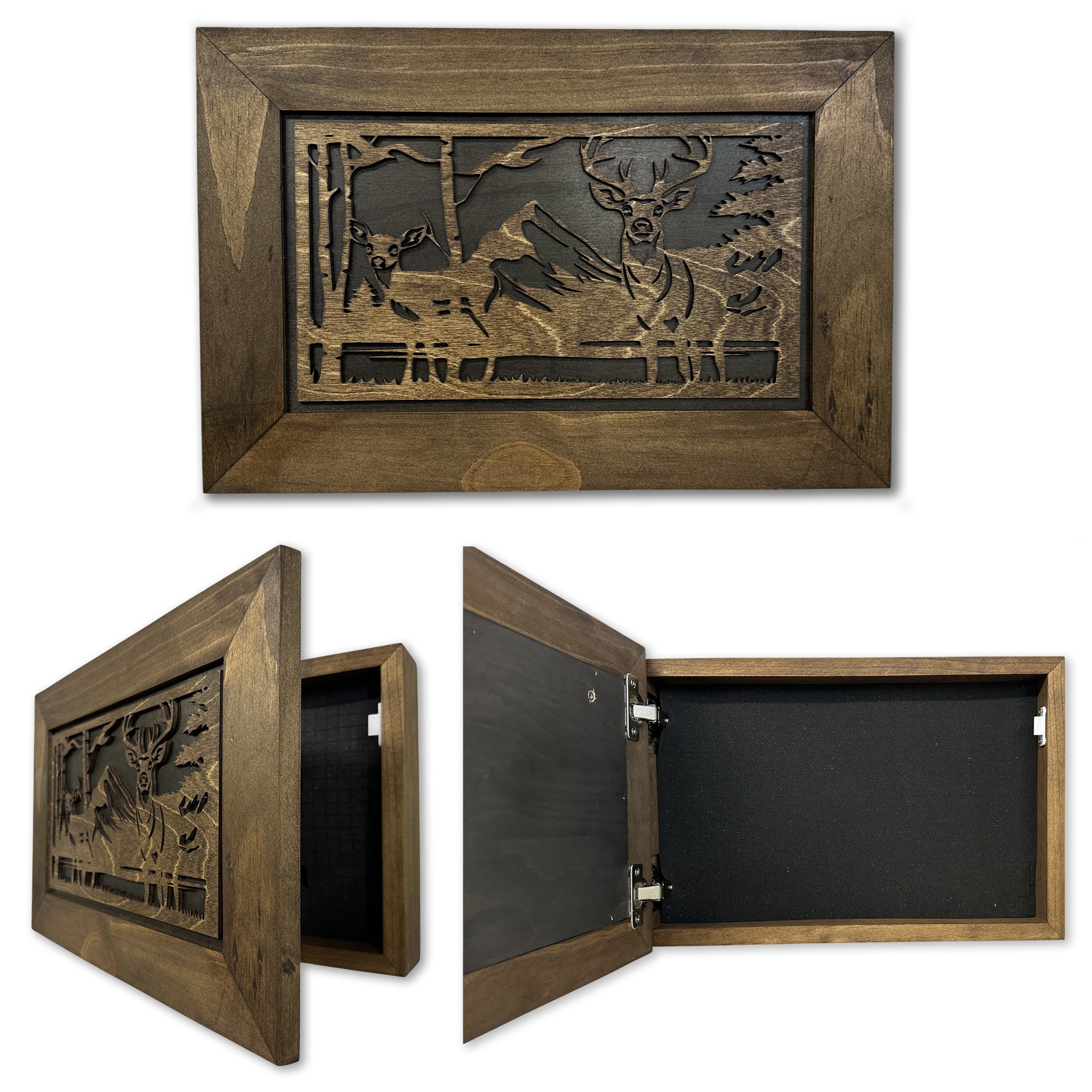 Buck and Doe in The Woods Gun Concealment Furniture - Handcrafted Hidden Gun Storage Wall Decor - Hidden Gun Shelf with Magnetic Lock for Quick Access by Bellewood Designs