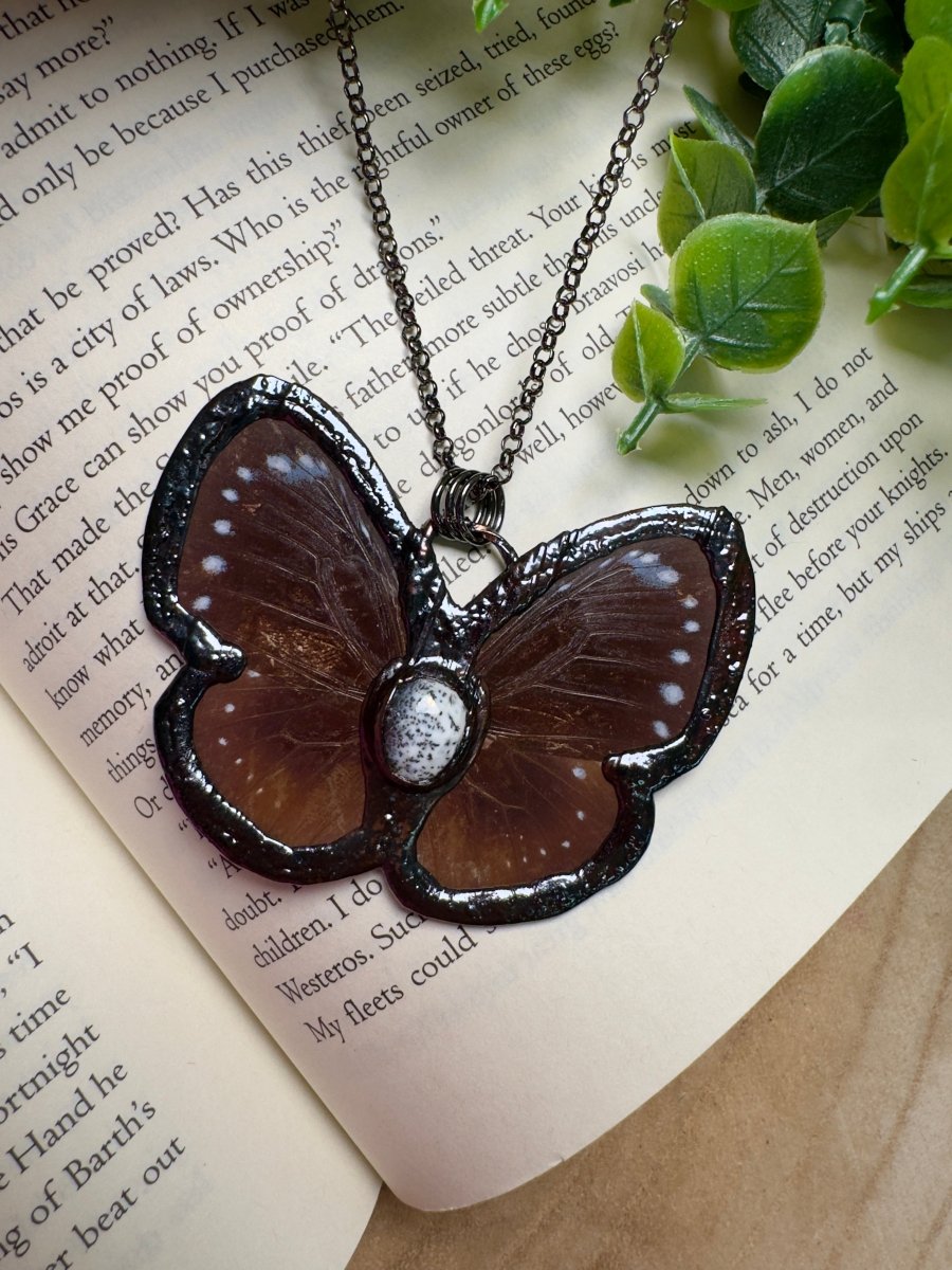 Butterfly and Dendritic Jade Necklace by Copper Ashes