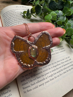 Butterfly and Fluorite Necklace detail view by Copper Ashes