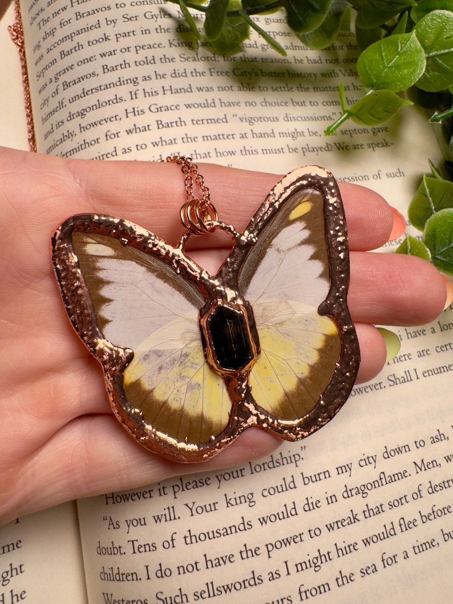 Butterfly and Hypersthene Necklace detail view by Copper Ashes