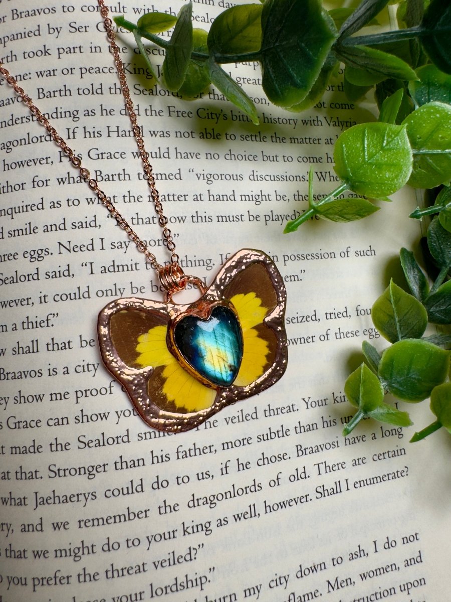 Butterfly and Labradorite Necklace detail view by Copper Ashes