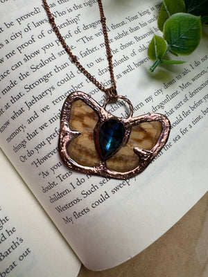 Butterfly and Labradorite Necklace detail view by Copper Ashes