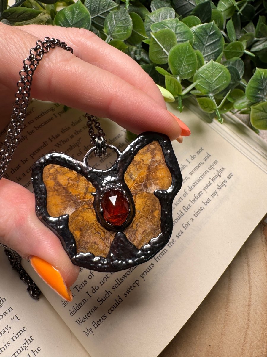 Butterfly and Orange Garnet Necklace by Copper Ashes