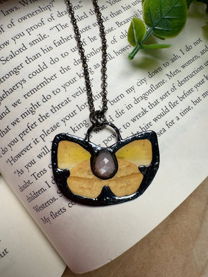 Butterfly and Peach Moonstone Necklace by Copper Ashes