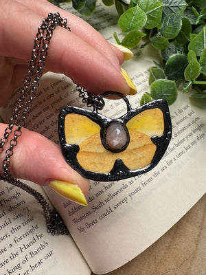 Butterfly and Peach Moonstone Necklace detail view by Copper Ashes