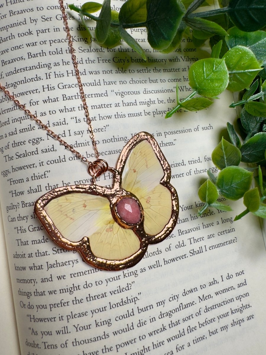Butterfly and Rhodonite Necklace by Copper Ashes