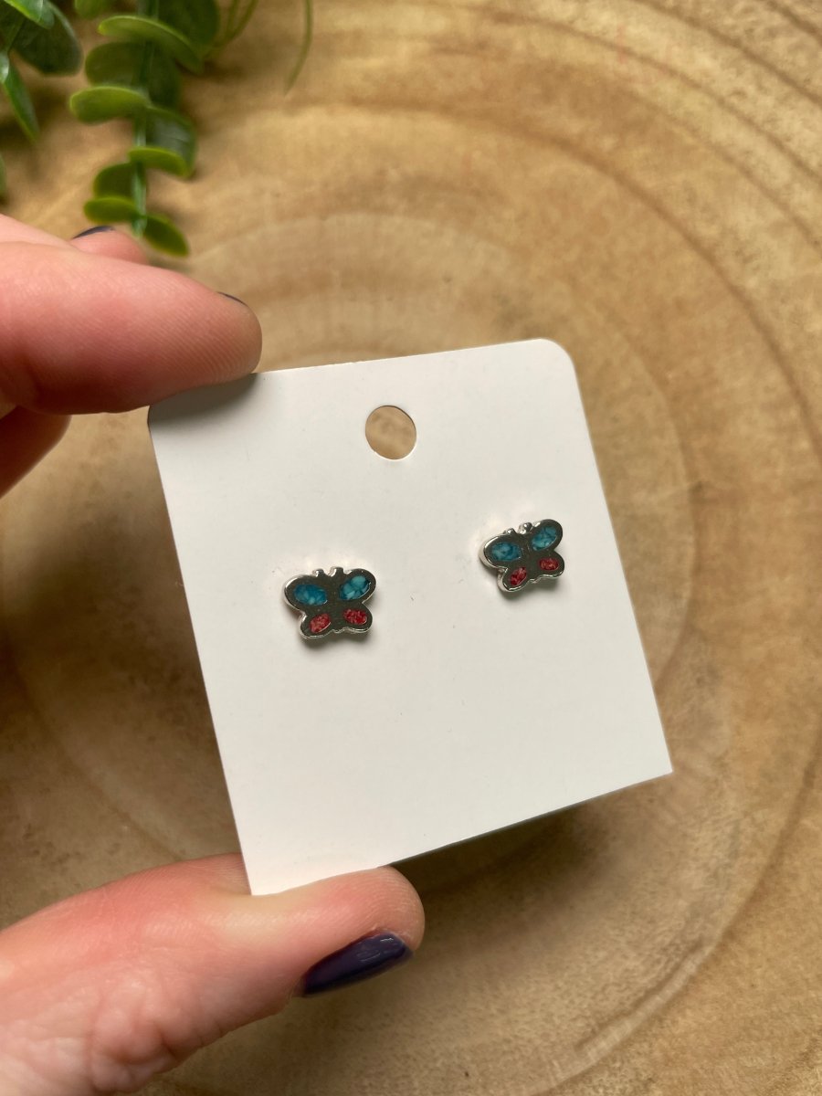 Butterfly Stud Earrings detail view by Copper Ashes