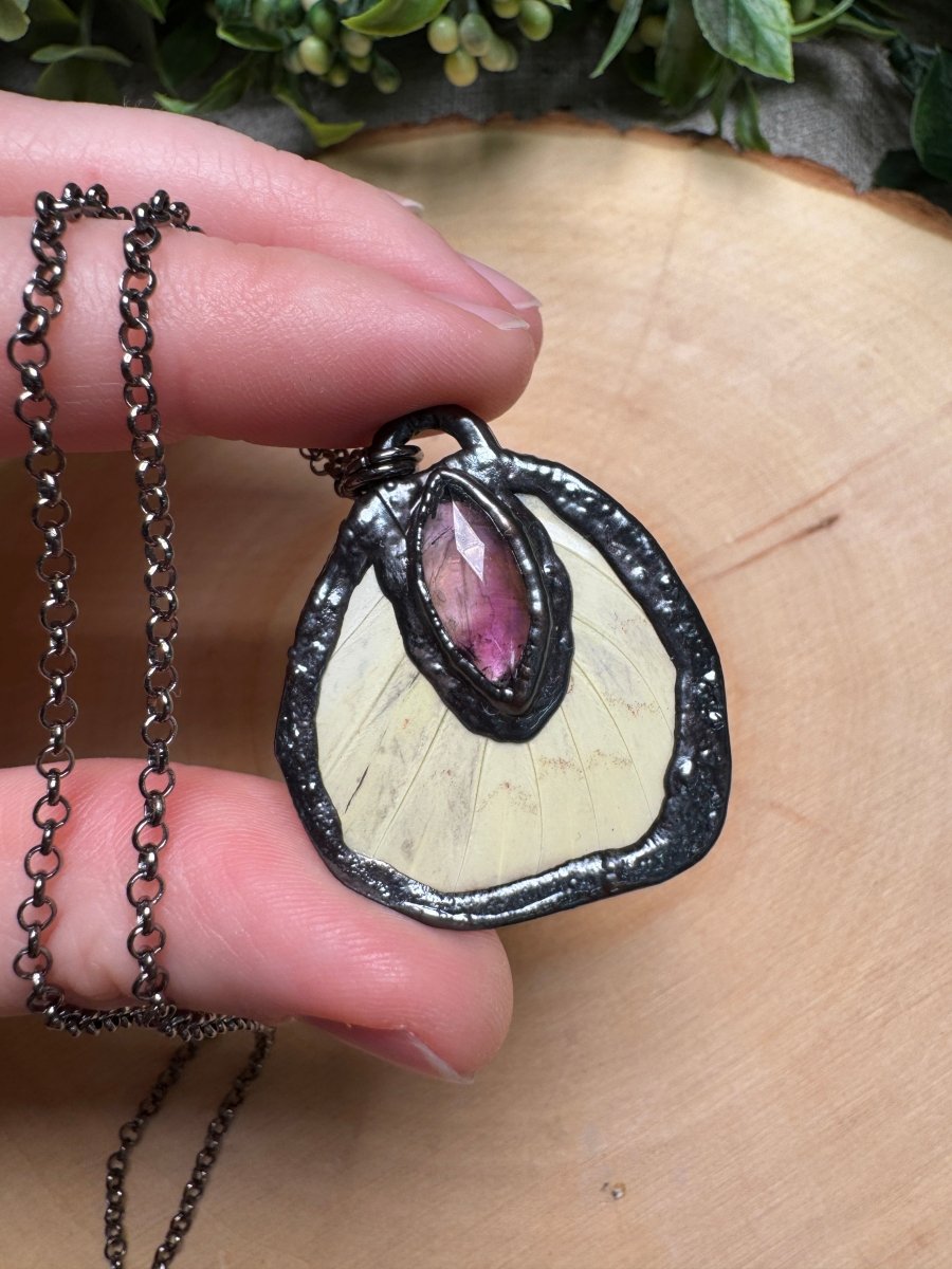 Butterfly Wing and Amethyst Necklace by Copper Ashes