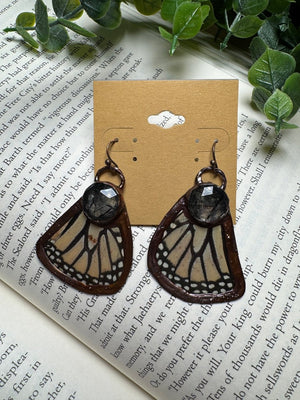 Butterfly Wing and Black Rutile Quartz Earrings detail view by Copper Ashes