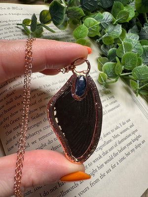 Butterfly Wing and Blue Kyanite Necklace detail view by Copper Ashes