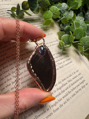 Butterfly Wing and Blue Kyanite Necklace detail view by Copper Ashes