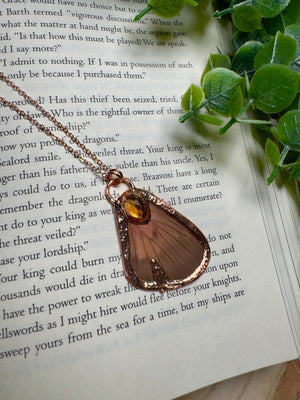 Butterfly Wing and Citrine Necklace by Copper Ashes