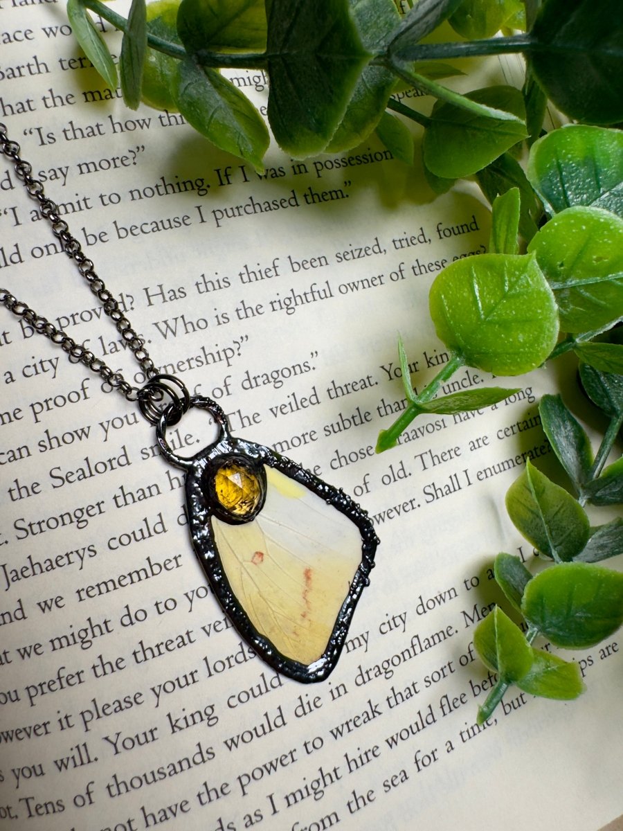 Butterfly Wing and Citrine Necklace by Copper Ashes